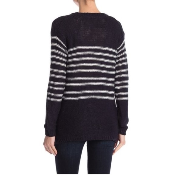 Modern Designer Stripe Knit Hi-Lo Sweater - Picture 3 of 5